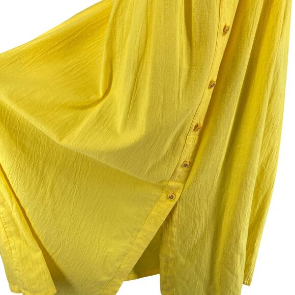Vtg 80s 90s Two Potato Button Down Tie Back Short Sleeve Maxi Dress L Yellow NOS - Picture 10 of 16